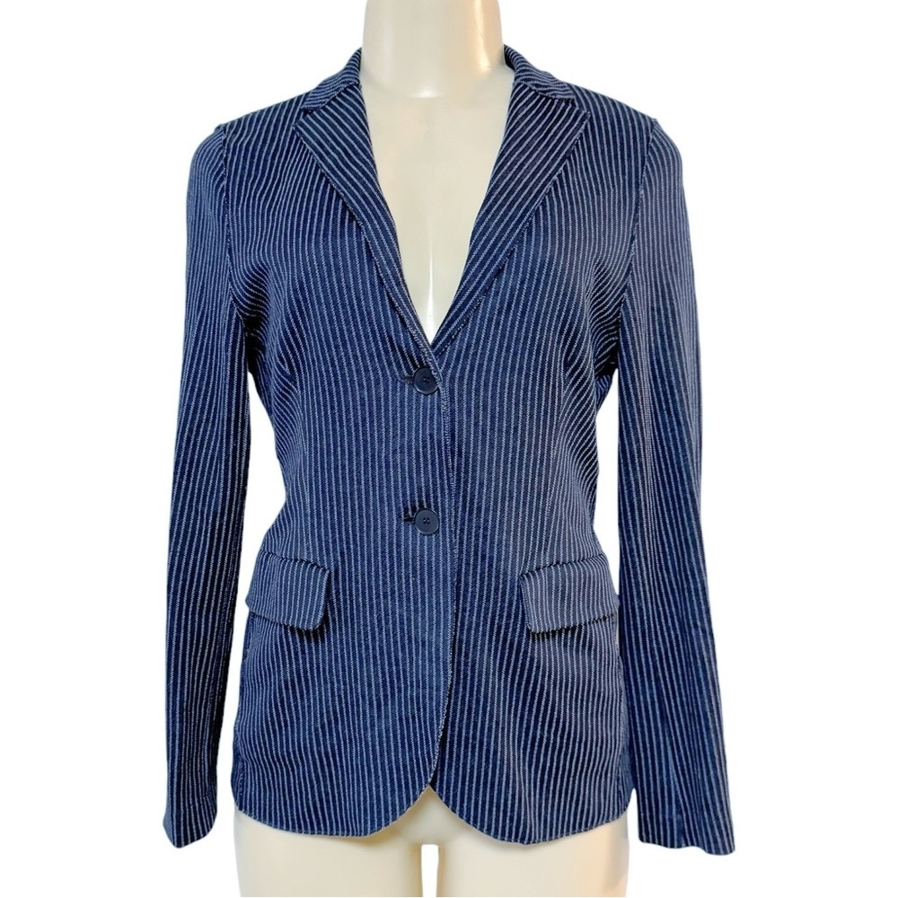 Harris Wharf London Navy Blue Pin Stripe Raw Suit Blazer‎